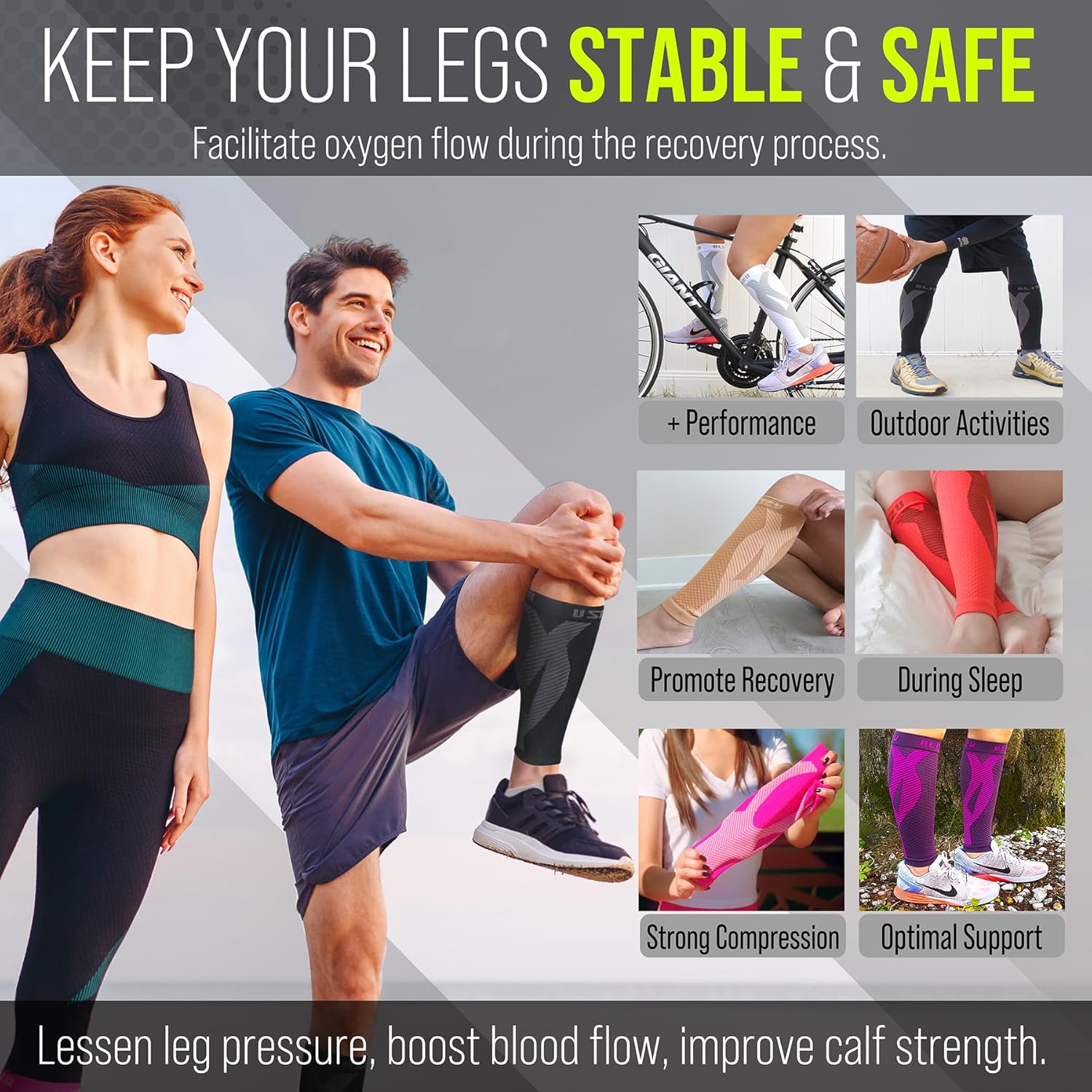 Calf Compression Sleeve for Men & Women Footless Compression Socks Support Runners Leg Sleeve Shin Splints Pain Relief - Image 3