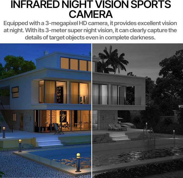 Pocket Action Camera,Infrared Night Vision Camera,3 Megapixel 30FPS Handheld Camcorder,One Click Photo Recording,180 Degree Rotation,Microphone, Clip Bracket. - Image 4